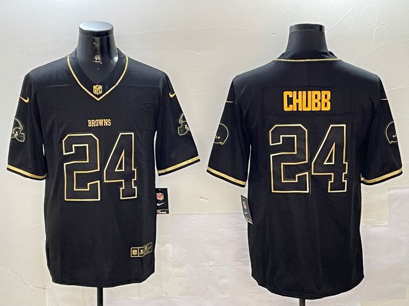 Men Cleveland Browns #24 Chubb Black Gold Throwback 2024 Nike Limited NFL Jersey style 1->cleveland browns->NFL Jersey
